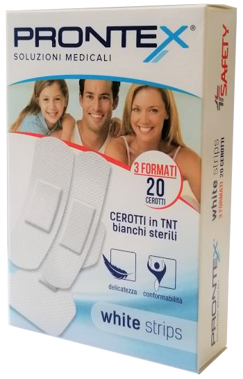 CEROTTO PRONTEX WHITE STRIPS IN TESSUTO NON TESSUTO BIANCO STERILE 3 FORMATI 20 PEZZI - doctorpill.it