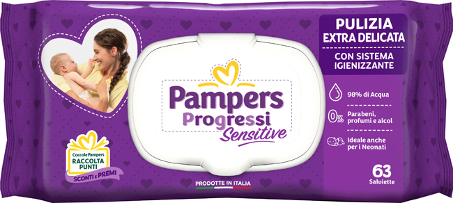 PAMPERS PROGRESSI SALVIETTE SENSITIVE ALOE RICARICA 63 PEZZI - doctorpill.it