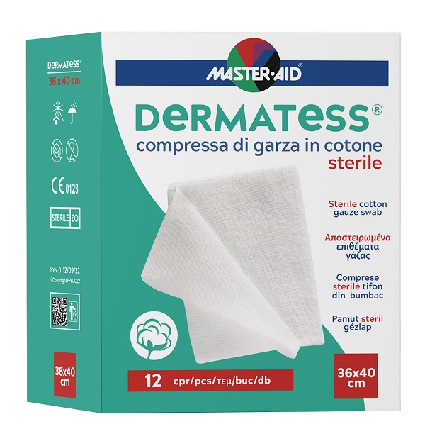 GARZA COMPRESSA MASTER-AID DERMATESS COTONE 36X40CM 12 PEZZI - doctorpill.it