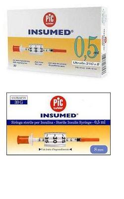 SIRINGA PER INSULINA PIC INSUMED 0,3 ML 100 UI SPAZIO ZERO AGO 30 GAUGE 8 MM 3 SACCHETTI DA 10 PEZZI - doctorpill.it