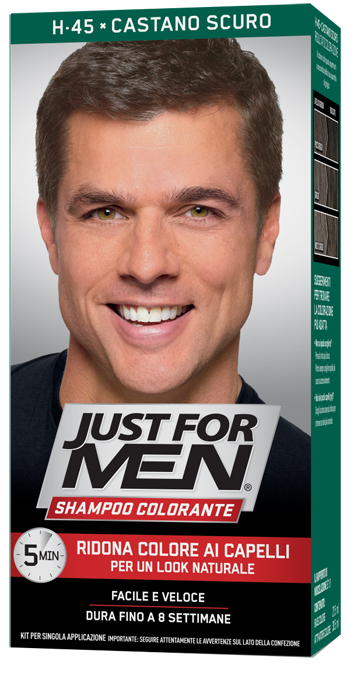 JUST FOR MEN SHAMPOO COLORANTE H45 CASTANO SCURO ATTIVATORE CHIARO 38,5 ML + BASE COLORE 27,5 ML - doctorpill.it