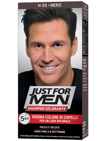 JUST FOR MEN SHAMPOO COLORANTE H55 NERO ATTIVATORE CHIARO 38,5 ML + BASE COLORE 27,5 ML - doctorpill.it