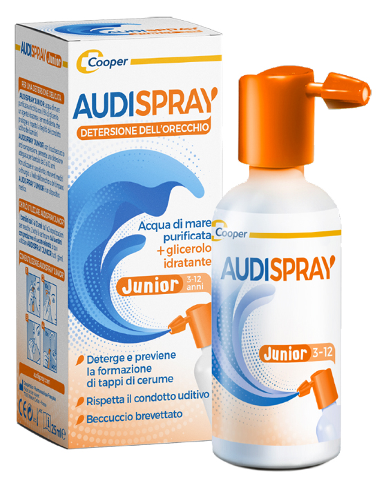 AUDISPRAY JUNIOR 3-12 ANNI SOLUZIONE DI ACQUA DI MARE IPERTONICA SPRAY SENZA GAS IGIENE ORECCHIO 25ML - doctorpill.it