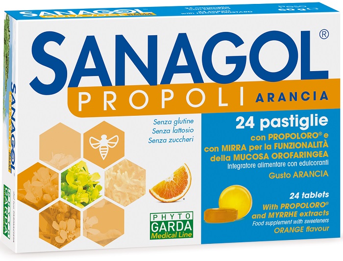 SANAGOL PROPOLI SENZA ZUCCHERO ARANCIA 24 CARAMELLE - doctorpill.it