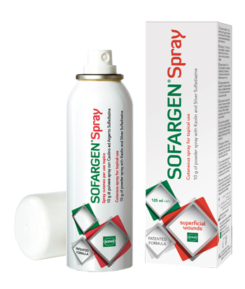 MEDICAZIONE IN POLVERE SPRAY CON CAOLINO E ARGENTO SULFADIAZINA 1% SOFARGEN SPRAY 10 G BOMBOLETTA PRESSURIZZATA 125 ML - doctorpill.it