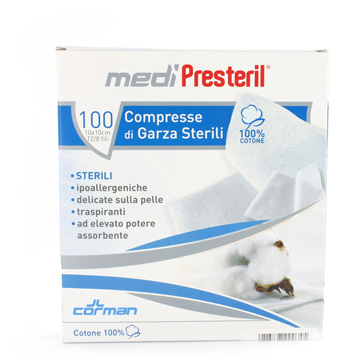 GARZA COMPRESSA MEDIPRESTERIL FU STERILE MONOUSO 10X10CM 100PEZZI - doctorpill.it