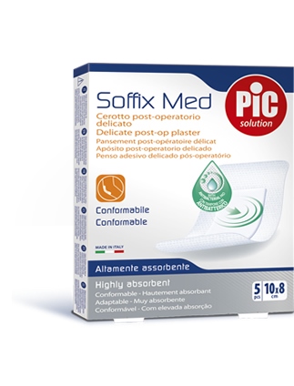 CEROTTO PIC SOFFIX MED IN TNT CON TAMPONE CENTRALE ASSORBENTE STERILE MONOUSO 10X8 CM ANTIBATTERICO 5 PEZZI - doctorpill.it