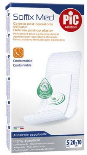 CEROTTO PIC SOFFIX MED IN TNT CON TAMPONE CENTRALE ASSORBENTE STERILE MONOUSO 10X20 CM ANTIBATTERICO 5 PEZZI - doctorpill.it