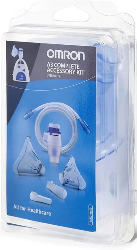 OMRON A3 COMPLETE KIT RICAMBIO AMPOLLA REGOLABILE + TUBO + MASCHERINA PEDIATRICA + MASCHERINA ADULTI + FORCELLE NASALI + BOCCAGLIO - doctorpill.it