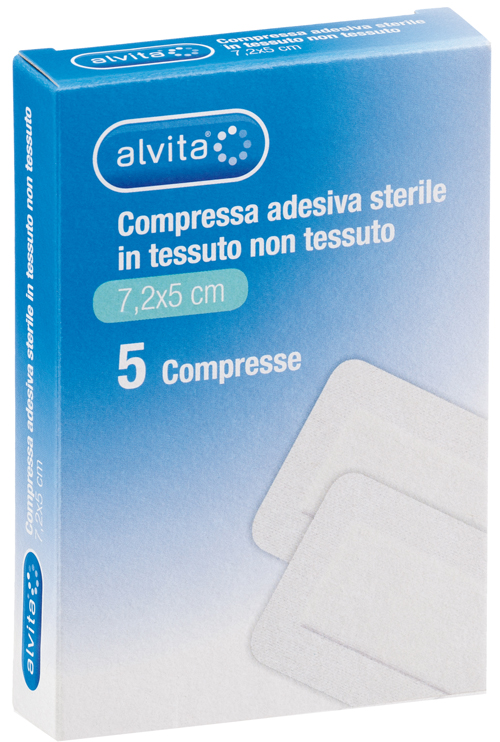 ALVITA GARZA COMPRESSA AUTOADESIVA IN TNT 7,2X5CM 5 PEZZI - doctorpill.it