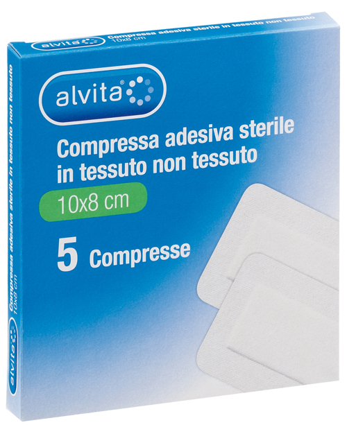 ALVITA GARZA COMPRESSA AUTOADESIVA IN TNT 10X8CM 5 PEZZI - doctorpill.it