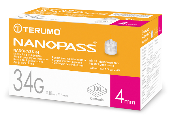 AGO PER PENNA DA INSULINA NANOPASS 34 GAUGE LUNGHEZZA 4 MM 100 PEZZI - doctorpill.it