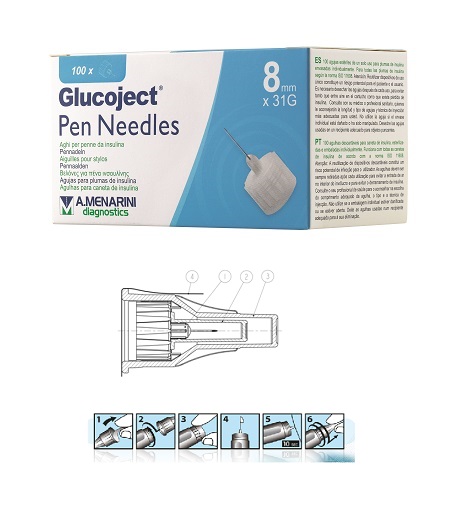 AGO PER PENNA DA INSULINA GLUCOJECT LUNGHEZZA 8 MM GAUGE 31 100 PEZZI - doctorpill.it