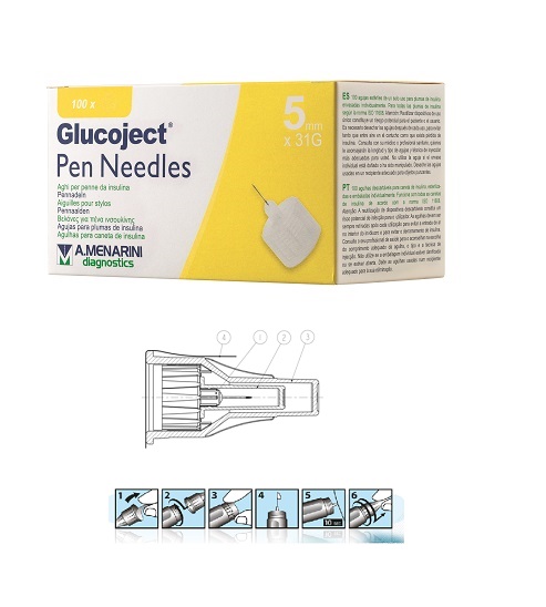 AGO PER PENNA DA INSULINA GLUCOJECT LUNGHEZZA 5 MM GAUGE 31 100 PEZZI - doctorpill.it
