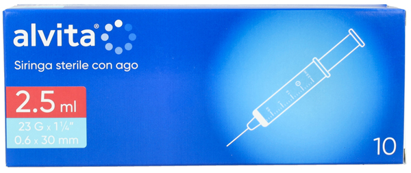SIRINGA PER INFUSIONE E IRRIGAZIONE ALVITA 2,5 ML CON AGO 23 GAUGE 1 1/4 0,6X30MM 10 PEZZI - doctorpill.it