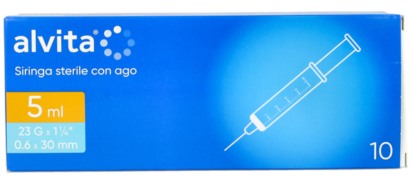SIRINGA PER INFUSIONE E IRRIGAZIONE ALVITA 5 ML CON AGO 23 GAUGE 1 1/4 0,6X30MM 10 PEZZI - doctorpill.it
