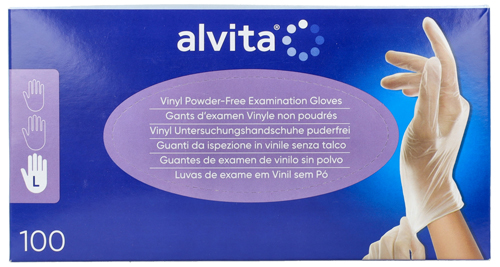 GUANTI DA ISPEZIONE ALVITA IN VINILE SENZA TALCO L 100 PEZZI - doctorpill.it