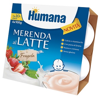 HUMANA MERENDA AL LATTE GUSTO FRAGOLA 100 G 4 PEZZI - doctorpill.it