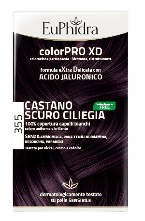 EUPHIDRA COLORPRO XD 355 CASTANO SCURO CILIEGIA GEL COLORANTE CAPELLI IN FLACONE + ATTIVANTE + BALSAMO + GUANTI - doctorpill.it