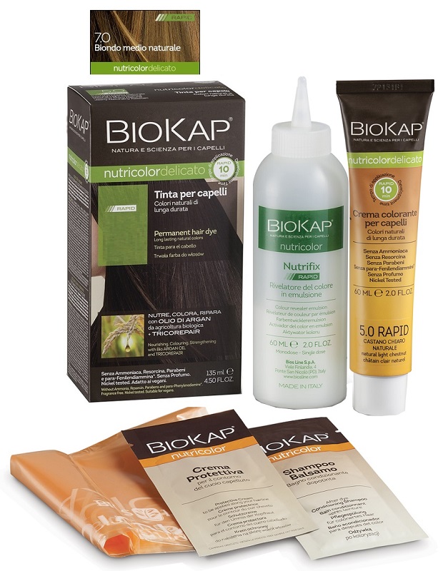 BIOS LINE  BIOKAP NUTRICOLOR DELICATO RAPID TINTA 7,0 BIONDO MEDIO NATURALE 135 ML - doctorpill.it