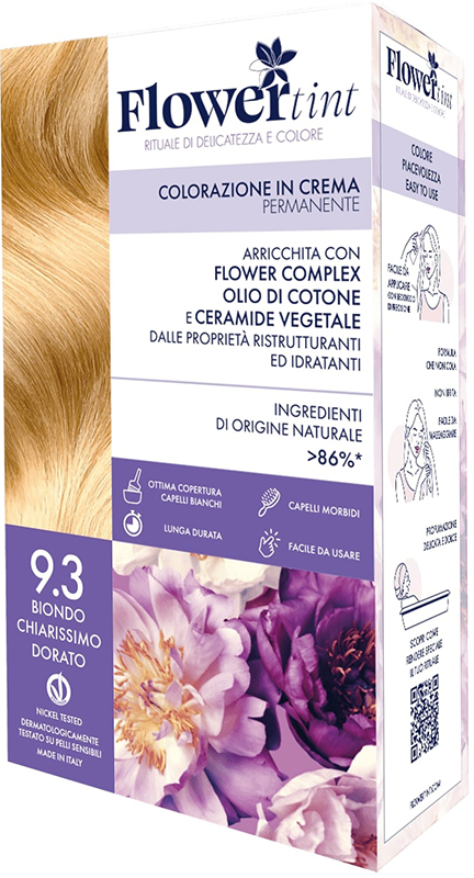 FLOWERTINT COLORAZIONE IN CREMA PERMANENTE 9,3 BIONDO CHIARISSIMO DORATO - doctorpill.it