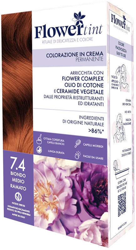 FLOWERTINT COLORAZIONE IN CREMA PERMANENTE 7,4 BIONDO MEDIO DORATO - doctorpill.it