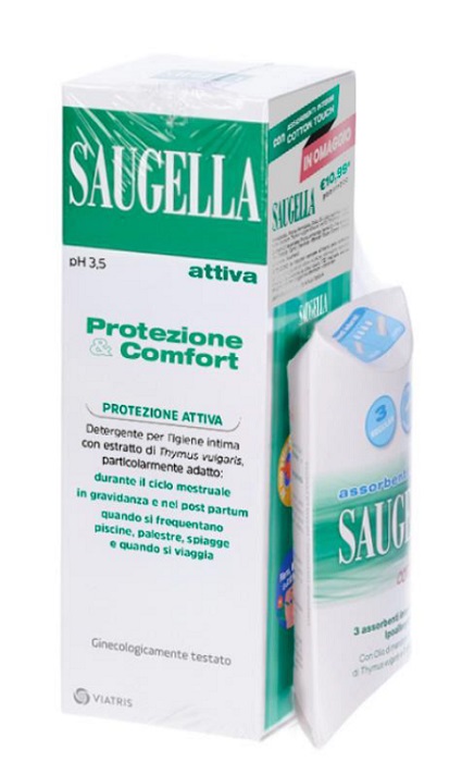 SAUGELLA PROTEZIONE&COMFORT BUNDLE 1 ATTIVA 250 ML + 3 ASSORBENTI INTERNI REGULAR IN OMAGGIO + GADGET STICKERS MOTIVAZIONALI - doctorpill.it