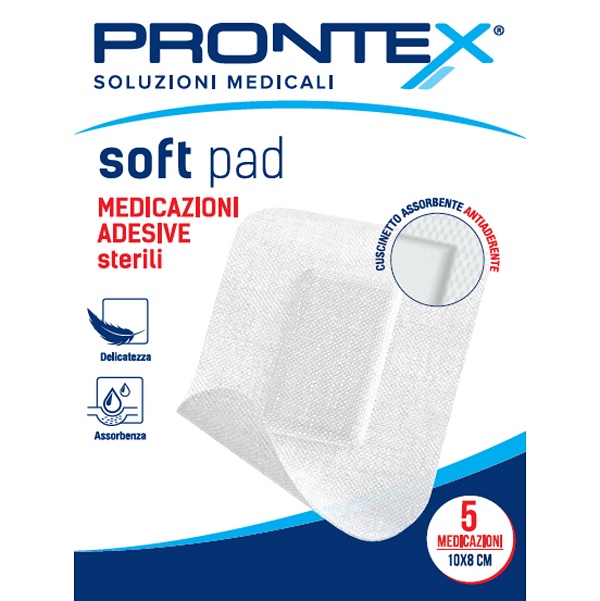 MEDICAZIONE ADESIVA STERILE PRONTEX SOFT PAD 10X8 CM 5 PEZZI - doctorpill.it