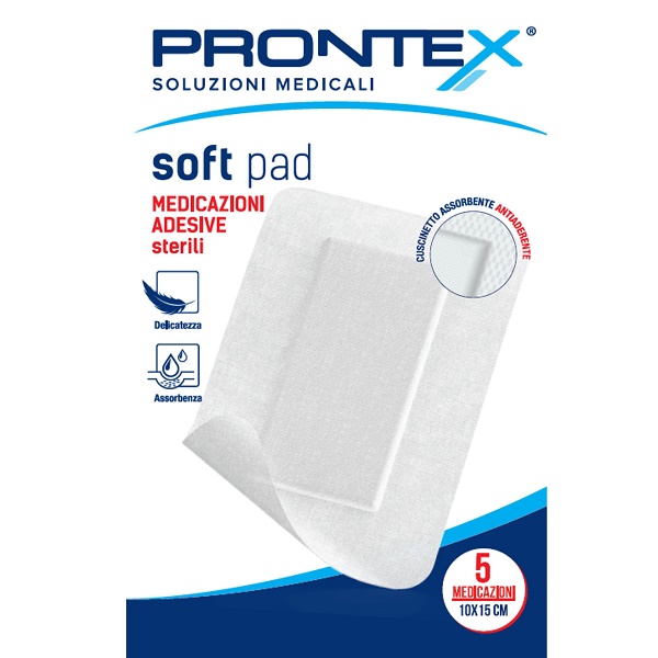 MEDICAZIONE ADESIVA STERILE PRONTEX SOFT PAD 10X15 CM 5 PEZZI - doctorpill.it