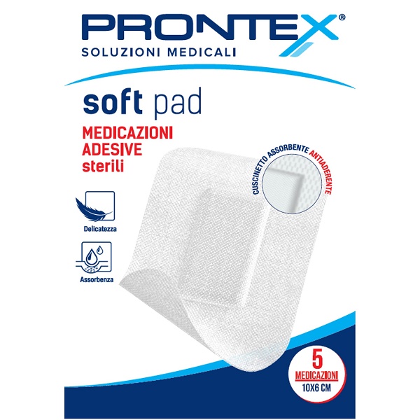 MEDICAZIONE ADESIVA STERILE PRONTEX SOFT PAD 10X6 CM 5 PEZZI - doctorpill.it