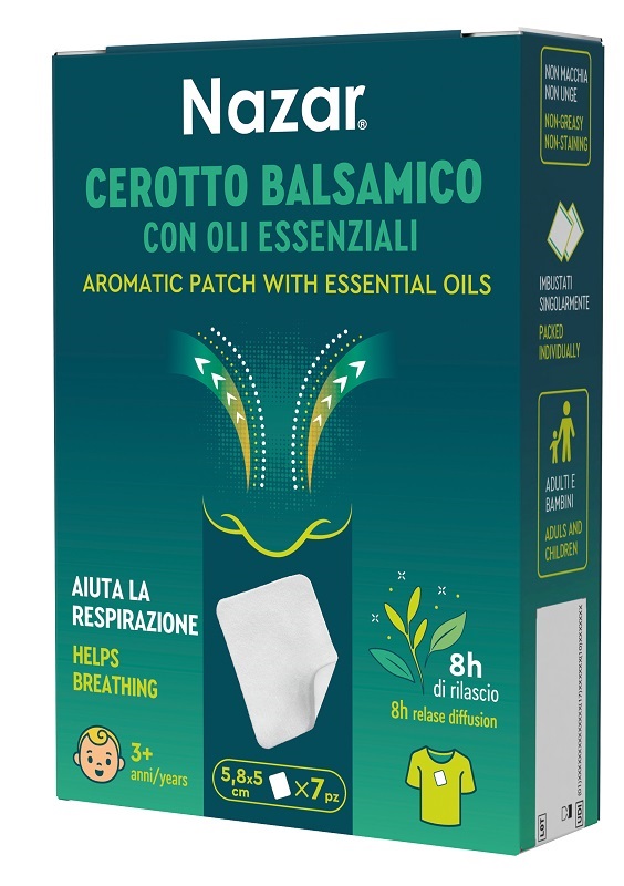 NAZAR CEROTTO BALSAMICO ADESIVO CON OLI ESSENZIALI 5,8X5 CM 7 PEZZI - doctorpill.it