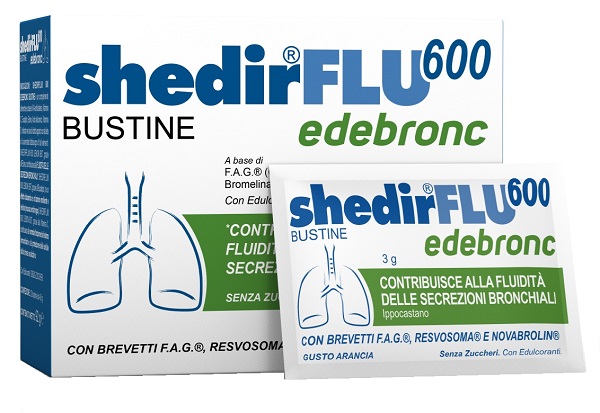 SHEDIRFLU 600 EDEBRONC 20 BUSTINE DA 3 G GUSTO ARANCIA, SENZA GLUTINE, NATURALMENTE PRIVO DI LATTOSIO, SENZA ZUCCHERI, CON EDULCORANTE - doctorpill.it