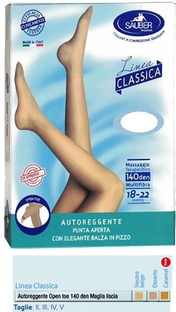 SAUBER AUTOREGGENTE OPEN TOE MAGLIA LISCIA 140 DEN COLORE NEUTRO BEIGE TAGLIA 4 LINEA CLASSICA - doctorpill.it