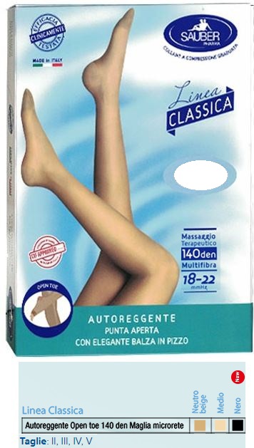 SAUBER AUTOREGGENTE OPEN TOE MAGLIA MICRORETE 140 DEN COLORE NERO TAGLIA 4 LINEA CLASSICA - doctorpill.it