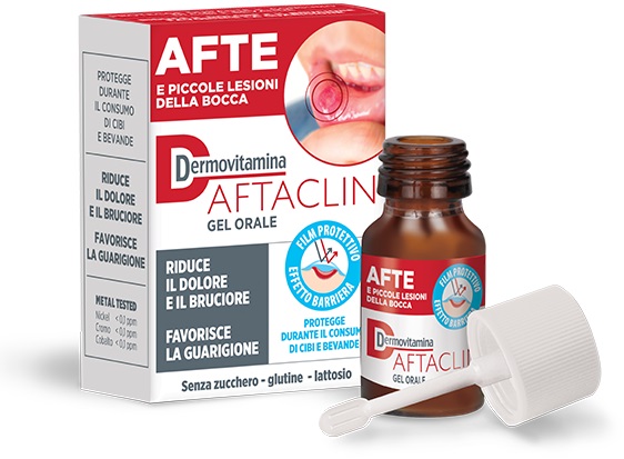 DERMOVITAMINA AFTACLIN GEL ORALE 7 ML CONTRO DOLORE E BRUCIONE SENZA ZUCCHERO E SENZA GLUTINE - doctorpill.it