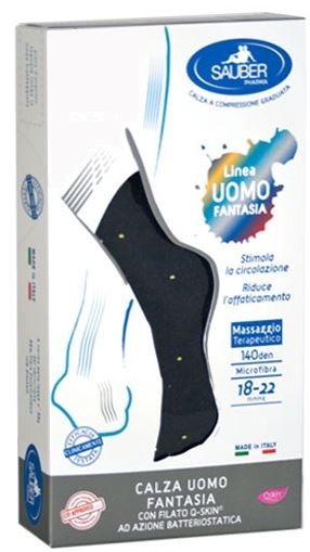 SAUBER CALZA UOMO FANTASIA Q-SKIN 140 DEN BLU POIS GIALLI TAGLIA G - doctorpill.it