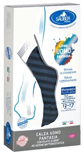 SAUBER CALZA UOMO FANTASIA Q-SKIN 70 DEN BLU RIGA LARGA DENIM TAGLIA M - doctorpill.it