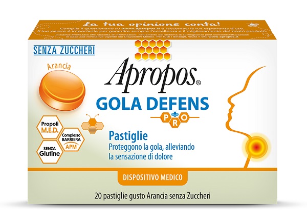 APROPOS GOLA DEFENS PRO 20 PASTIGLIE ARANCIA SENZA ZUCCHERO - doctorpill.it