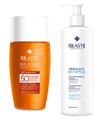 RILASTIL SUN SYSTEM FLUIDO COMFORT PEDIATRIC 50 ML + RILASTIL XEROLAC ATOPIX OLIO 50 ML - doctorpill.it