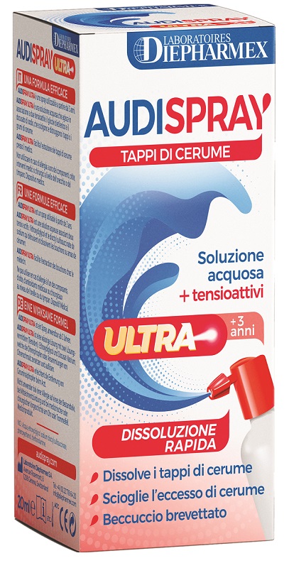 AUDISPRAY ULTRA +3 ANNI SOLUZIONE ACQUOSA + TENSIOATTIVI SPRAY TAPPI DI CERUME 20 ML - doctorpill.it