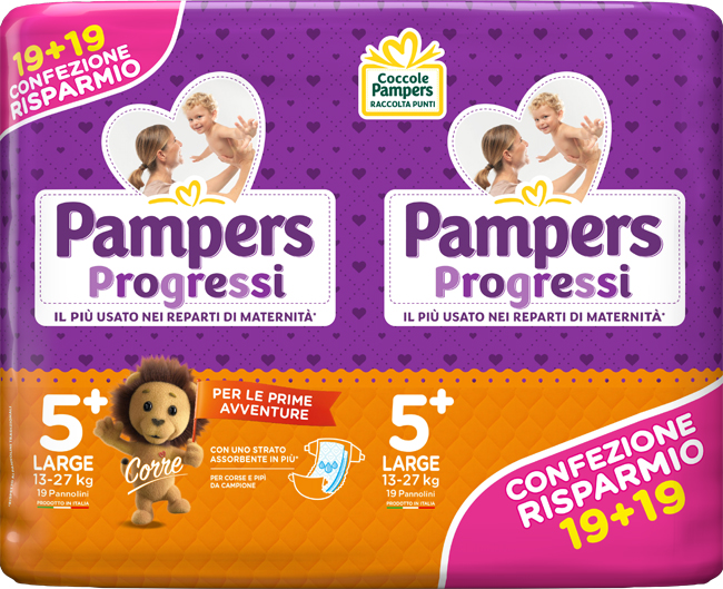 PAMPERS PROGRESSI LARGE PANNOLINO 5+ 13-27KG 38 PEZZI - doctorpill.it