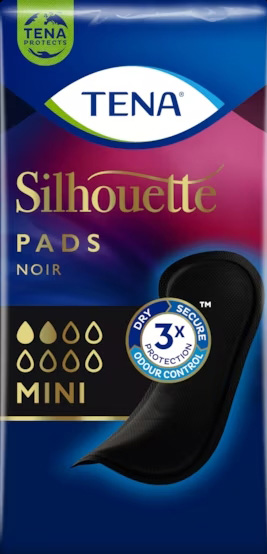 ASSORBENTE NERO INCONTINENZA LEGGERA TENA SILHOUETTE NOIR MINI 18 PEZZI - doctorpill.it