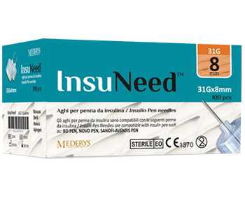 AGO PENNA SOMMINISTRAZIONE INSULINA INSUNEED GAUGE 31 8MM 100 PEZZI - doctorpill.it