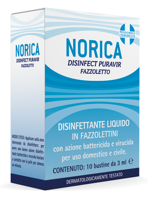 NORICA DISINFECT PURAVIR FAZZOLETTO 10 BUSTINE DA 3 ML - doctorpill.it