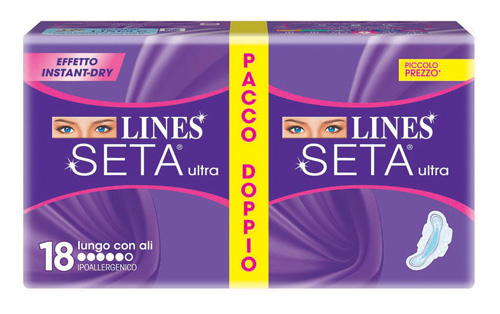 LINES SETA ULTRA ASSORBENTE LUNGO CON ALI 18 PEZZI - doctorpill.it