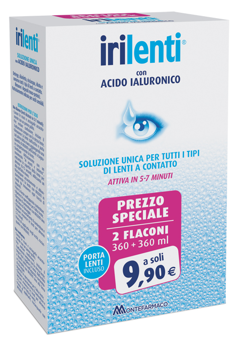 SOLUZIONE UNICA PER LENTI A CONTATTO IRILENTI CON ACIDO IALURONICO 2 FLACONI DA 360 ML + 360 ML - doctorpill.it