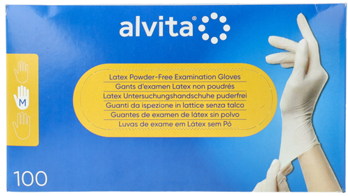 GUANTI DA ISPEZIONE ALVITA IN LATTICE SENZA TALCO M 100 PEZZI - doctorpill.it