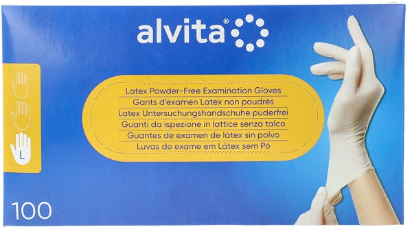 GUANTI DA ISPEZIONE ALVITA IN LATTICE SENZA TALCO L 100 PEZZI - doctorpill.it