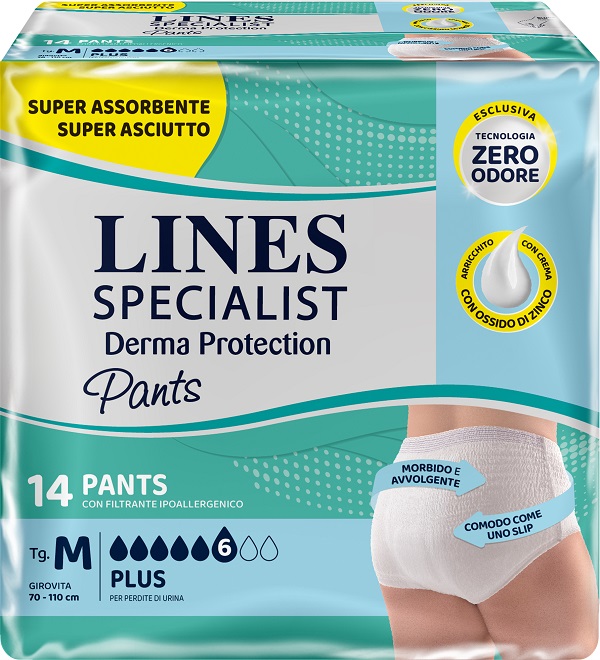 PANNOLONE PER INCONTINENZA LINES SPECIALIST DERMA PANTS PLUS M 14 PEZZI - doctorpill.it