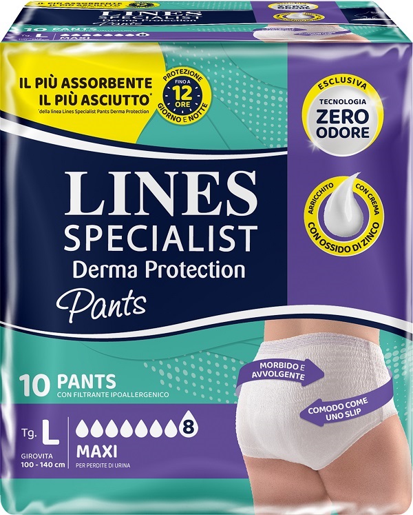 PANNOLONE PER INCONTINENZA LINES SPECIALIST DERMA PANTS MAXI L 10 PEZZI - doctorpill.it